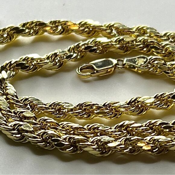 New 10K Yellow Gold 18” Diamond-Cut Rope Chain Necklace – 4.9mm Semi-Solid - Picture 1 of 9